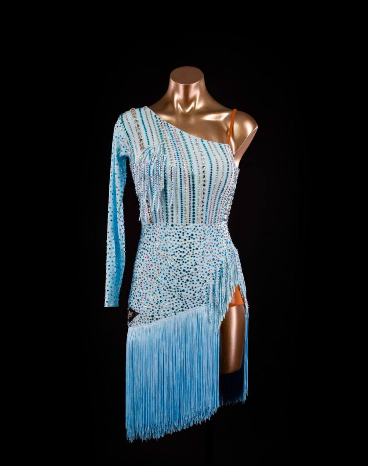 blue dancesport fringe dress for sale